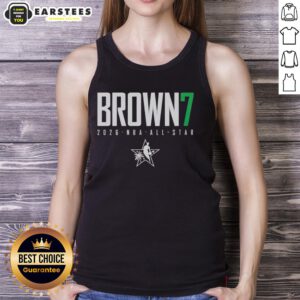 Jaylen Brown wearing a Boston Celtics 2026 NBA All-Star elite tank top, showcasing team pride and style.