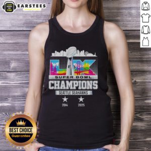Retro tank top celebrating Seattle Seahawks 2014-2025 Super Bowl LX champions with bold graphics and team colors.