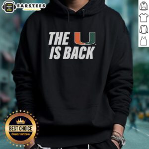 Alt Text: Hot Miami Hurricanes NCAA The U Is Back hoodie showcasing vibrant team colors and logo for fans and supporters.