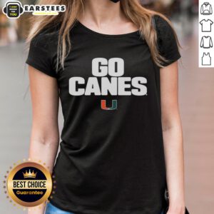 Hot Miami Hurricanes team slogan 'Go Canes' ladies tee in vibrant colors, perfect for fans showing team spirit.