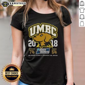Hot UMBC Retrievers beat Virginia Cavaliers NCAA Division I 2018 ladies tee featuring team colors and logo.