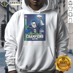 Alt Text: Nice Seahawks Super Bowl Champs mascot trophy hoodie, perfect for fans celebrating the team's victory.