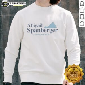 Official Abigail Spanberger Governor Sweatshirt featuring her campaign logo and stylish design in navy blue.