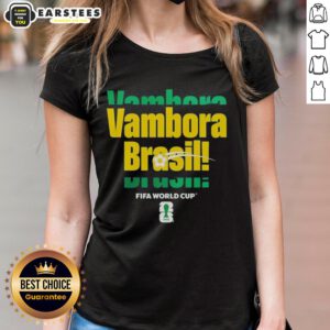 Awesome FIFA World Cup Vambora Brazil 2026 ladies tee featuring vibrant colors and stylish design for soccer fans.