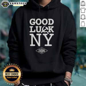 Awesome Good Luck NY Tucker Carlson Show hoodie featuring Hammer and Sickle design for a bold statement.