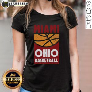 Vintage Miami Ohio Basketball ladies tee featuring retro graphic design for college fans, perfect for game day.