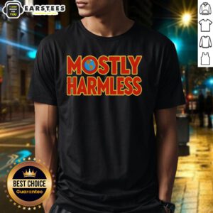 Alt Text: Awesome Mostly Harmless Douglas Adams Hitchhiker's Guide to the Galaxy 1992 T-shirt featuring iconic sci-fi design.