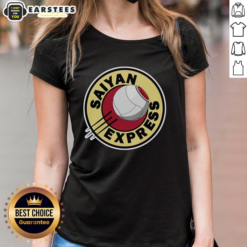 Awesome Saiyan Express Ladies Tee featuring vibrant colors and a stylish design, perfect for Dragon Ball fans.