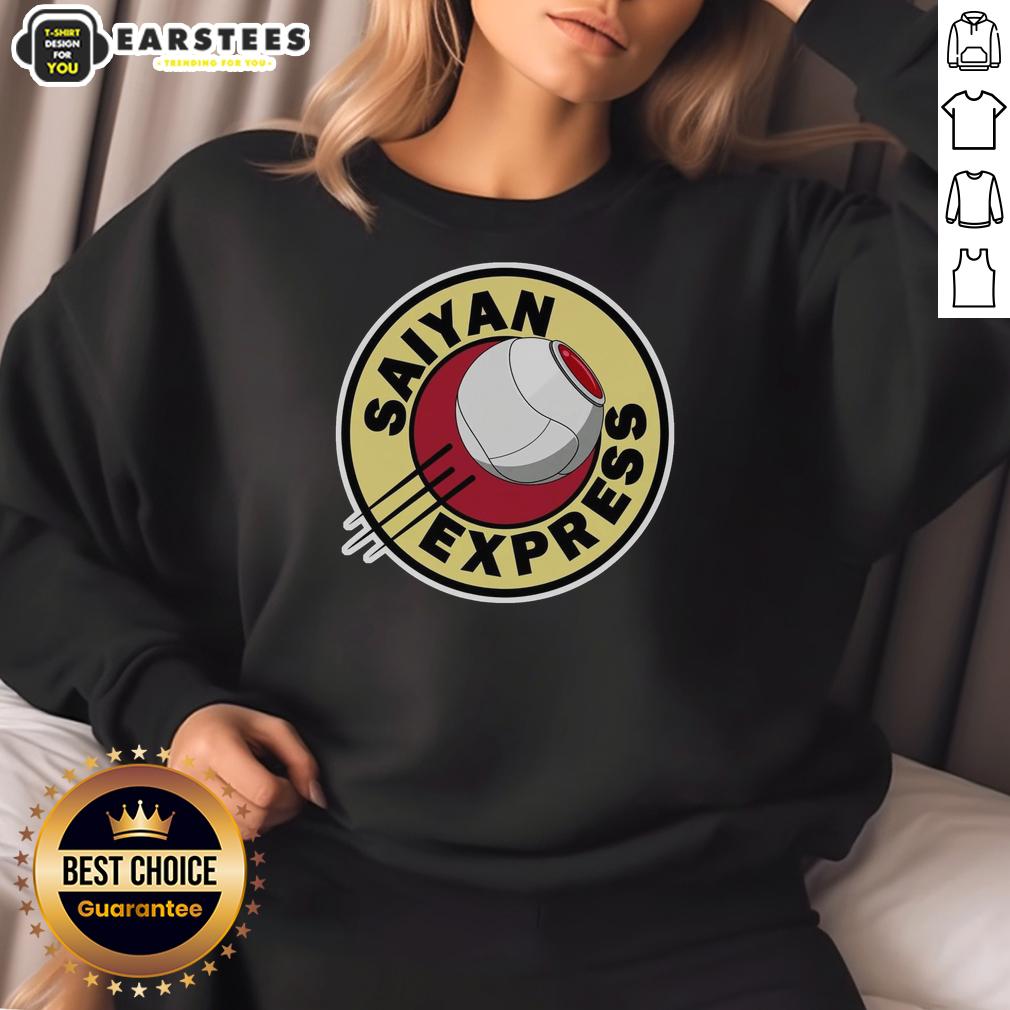 Awesome Saiyan Express Sweatshirt featuring vibrant colors and a dynamic design for anime and fashion enthusiasts.