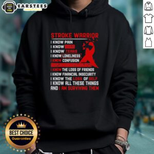 Awesome Stroke Warrior hoodie featuring 'I Know Pain, I Know Fear, I Know Tears' with a red ribbon design.