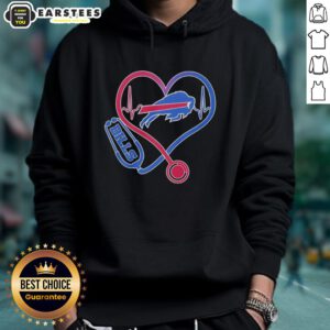 Alt Text: Good Nurse Heartbeat X Buffalo Bills Logo Hoodie showcasing a stylish design for nurses and football fans.