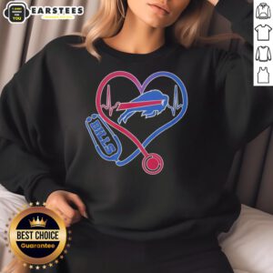 Alt Text: Good Nurse Heartbeat X Buffalo Bills Logo Sweatshirt, perfect for fans and healthcare workers, blending style and team pride.