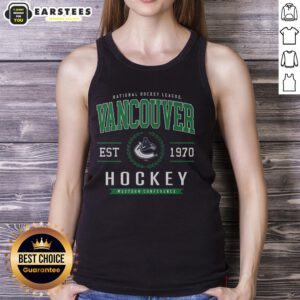 Vancouver Canucks hockey legacy crest tank top featuring team colors and logo, perfect for fans and casual wear.