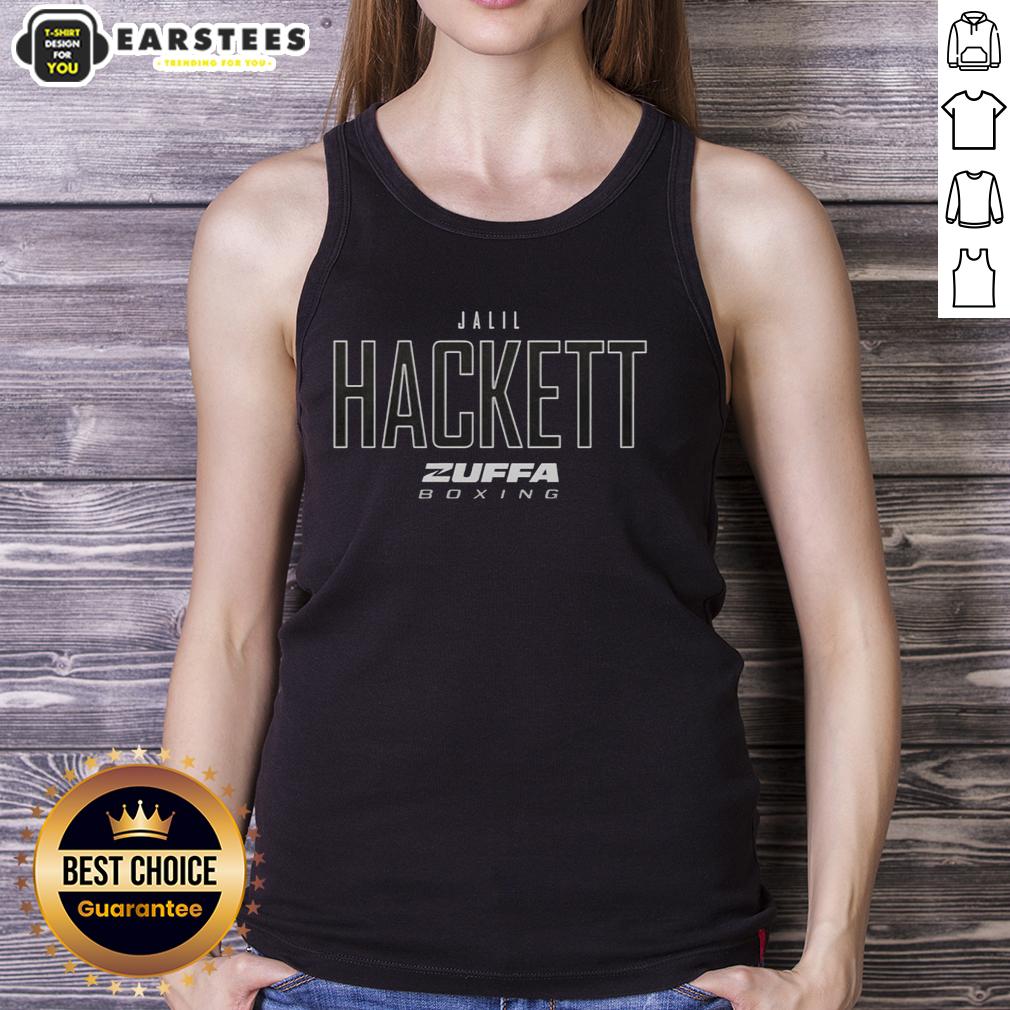 Hot Jalil Hackett wearing a Zuffa Boxing Elite tank top, showcasing style and athleticism in a vibrant training setting.