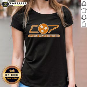 Hot Tennessee Talkin' Vawls Network Ladies Tee featuring vibrant design and comfortable fit for fans of Tennessee culture.