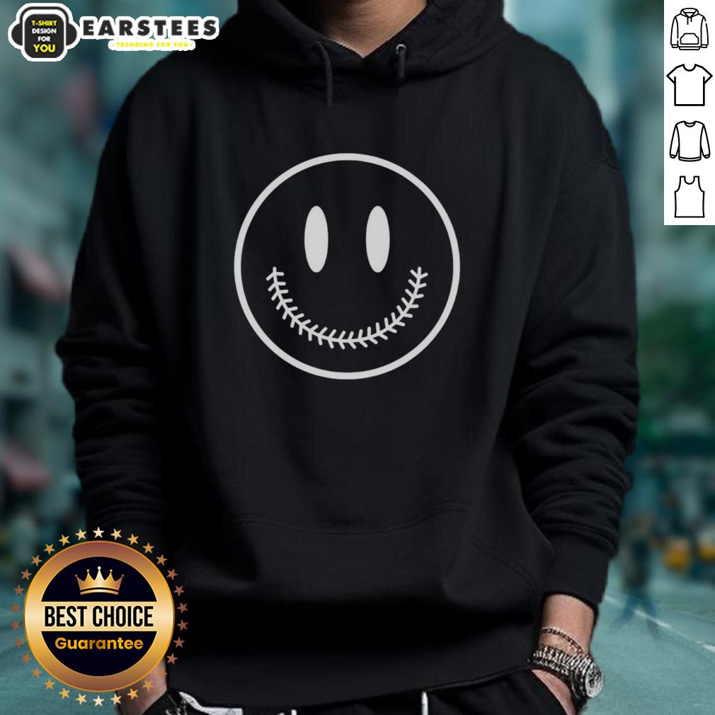 Nice Baseball Smiley Face Hoodie featuring a cheerful design, perfect for baseball fans and casual wear.