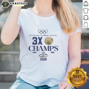 Nice USA Hockey 2026 Olympic Men's Ice Hockey 3x Champions ladies tee, showcasing pride in team achievements and style.