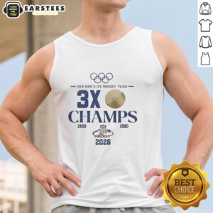 Men's ice hockey tank top celebrating Nice USA Hockey 2026 Olympic 3x Champions, perfect for sports fans and athletes.