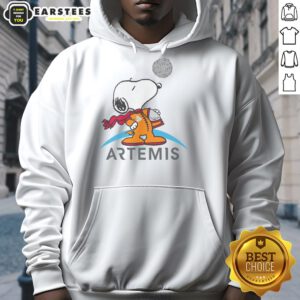 Official Snoopy Artemis Astronaut Hoodie featuring Snoopy in a space suit, perfect for space fans and cozy wear.