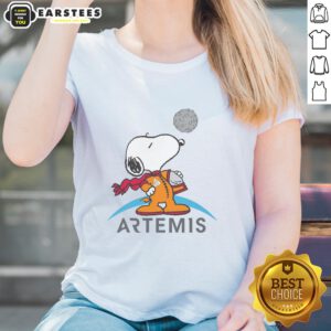 Alt Text: Official Snoopy Artemis Astronaut Ladies Tee featuring Snoopy in a space suit, perfect for space enthusiasts and fans.