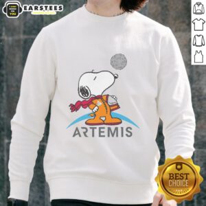 Official Snoopy Artemis Astronaut Sweatshirt featuring Snoopy in a spacesuit, perfect for space and Peanuts fans.