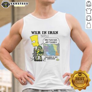 Official War in Iran tank top featuring bold graphic and text, inspired by Epstein controversy, perfect for casual wear.