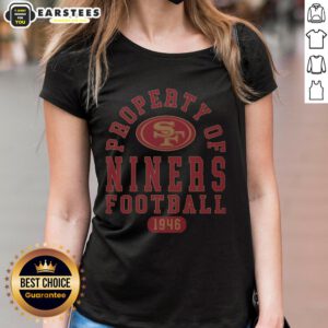 Premium San Francisco 49ers Property 1946 Ladies Tee featuring vibrant team colors and stylish design for fans.