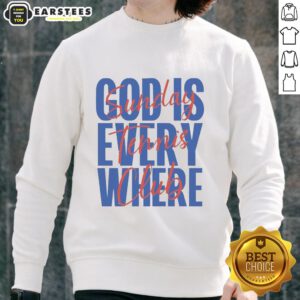 Pretty Sunday Tennis Club 'God Is Everywhere' sweatshirt in vibrant colors, ideal for tennis enthusiasts and casual wear.