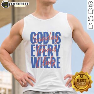 Pretty Sunday Tennis Club tank top featuring 'God Is Everywhere' design, perfect for casual wear and tennis lovers.