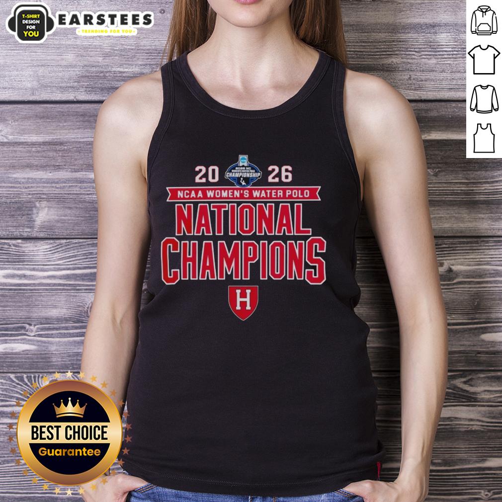 Harvard Crimson victory tank top celebrating the 2026 NCAA Women's Water Polo National Champs in vibrant design.