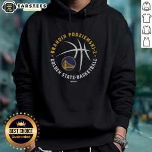 Alt Text: Brandin Podziemski of the Golden State Warriors wearing a stylish hoodie while holding a basketball on the court.