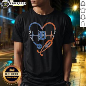 Detroit Tigers heart and soul shirt featuring a stethoscope and heartbeat design, perfect for fans and medical professionals.