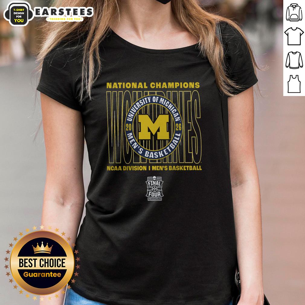 Awesome Michigan Wolverines 2026 NCAA Men's Basketball National Champions ladies tee in blue with bold team logo.