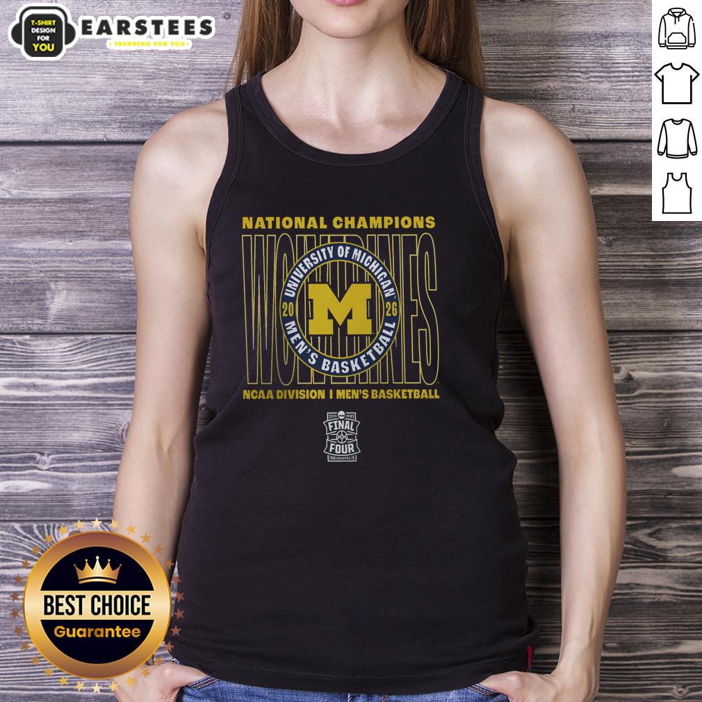 Awesome Michigan Wolverines 2026 NCAA Men's Basketball National Champions tank top in navy blue with bold logo.
