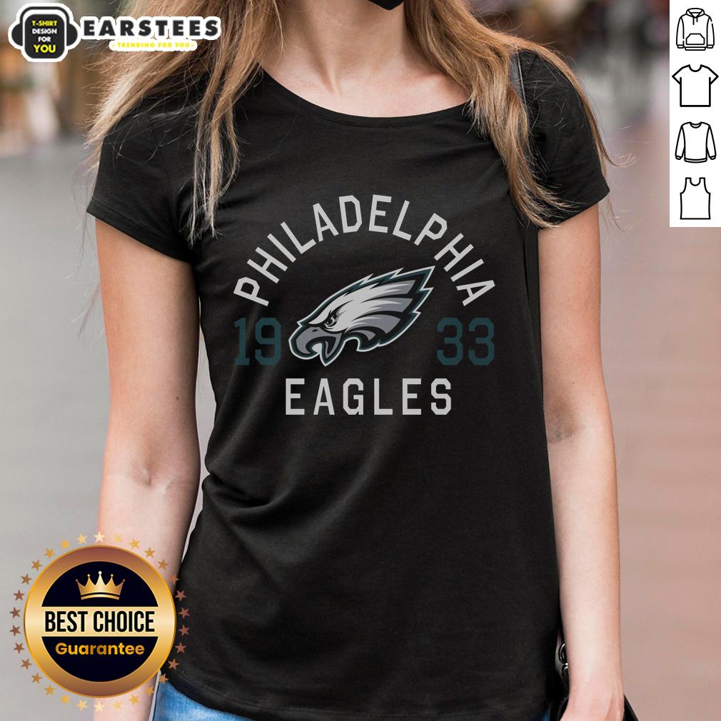 Awesome Philadelphia Eagles Heritage Print Ladies Tee featuring vibrant team colors and stylish design for fans.