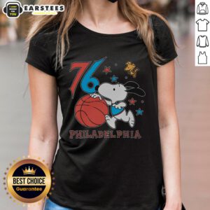 Awesome Sixers Snoopy 76 Philadelphia Ladies Tee featuring a stylish design for female fans of the Philadelphia 76ers.