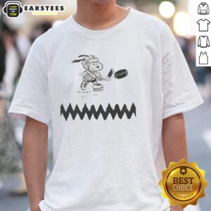 Alt Text: Awesome Snoopy dog hockey player graphic T-shirt featuring Snoopy in a hockey pose, perfect for dog lovers and sports fans.