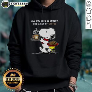 Alt Text: Cute hoodie featuring Snoopy and coffee, perfect for cozy days. All you need is Snoopy and a cup of coffee!