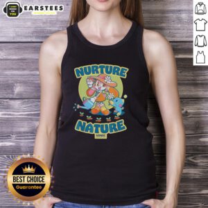 Alt Text: Cute cream rabbit and hedgehog design on a vintage Earth Day Chao Garden tank top, perfect for eco-conscious fans.