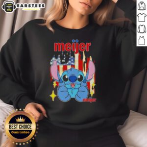Cute Stitch Like Meijer USA Flag Sweatshirt featuring vibrant colors and playful design, perfect for casual wear.