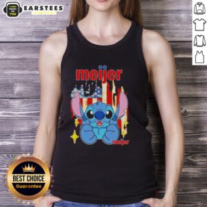 Alt Text: Cute Stitch Like Meijer USA Flag Tank Top featuring a vibrant American flag design, perfect for summer wear.
