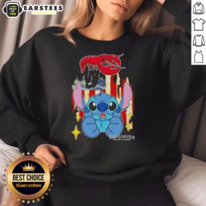 Cute stitch-like red lobster USA flag sweatshirt perfect for patriotic outfits and coastal style lovers.