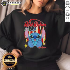 Cute stitch-like red robin USA flag sweatshirt featuring a vibrant design perfect for patriotic fashion.