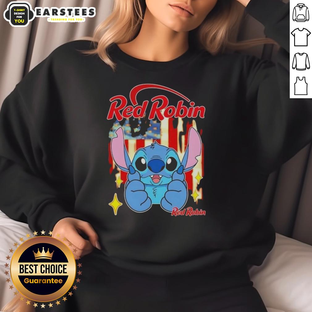Cute stitch-like red robin USA flag sweatshirt featuring a vibrant design perfect for patriotic fashion.