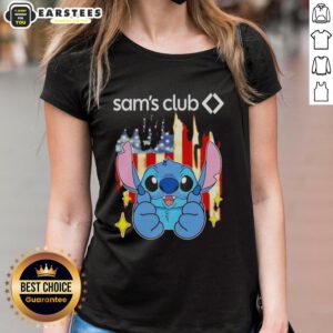 Alt Text: Cute Stitch Like Sam's Club USA Flag Ladies Tee featuring a vibrant American flag design, perfect for patriotic events.