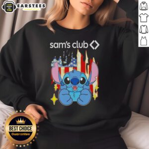 Alt Text: Cute Stitch-style sweatshirt featuring the USA flag, perfect for showing patriotism at Sam's Club.