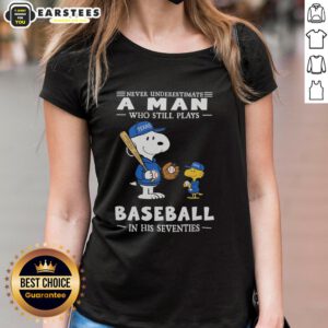 Cute Peanuts X Texas Rangers tee for ladies featuring Never Underestimate A Man Who Still Plays Baseball In His Seventies design.