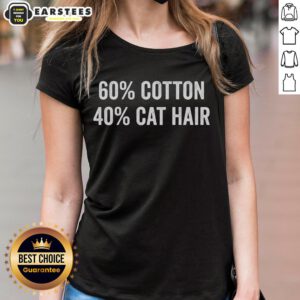 Funny 60 Cotton 40 Cat Hair Ladies Tee featuring a playful cat graphic, perfect for cat lovers and casual wear.