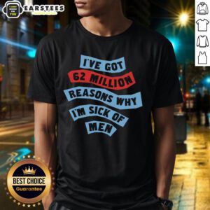 Good I've Got 62 Million Reasons Why I'm Sick of Men T-Shirt design featuring bold text on a stylish background.