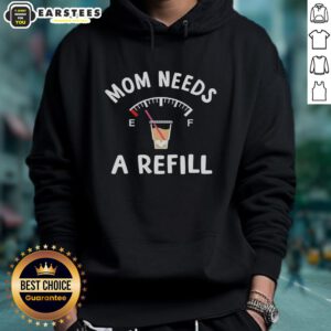 Cozy 'Good Mom Needs A Refill' hoodie in soft fabric, perfect for moms seeking comfort and style.